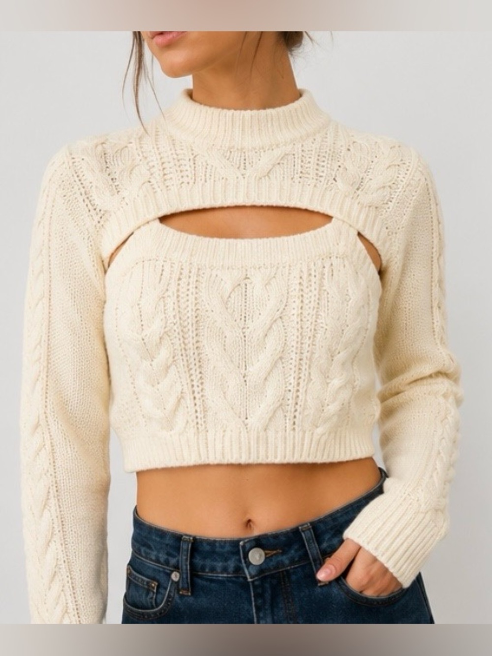 Say What Cable Knit Shrug & Crop Sweater Set Ivory NWOT Small